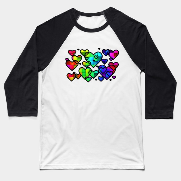 Hearts rainbow black Baseball T-Shirt by Thirrin